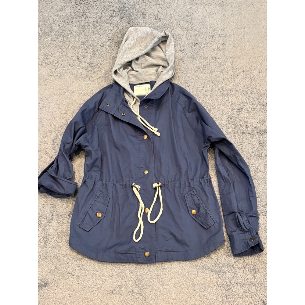 Life In Progress Jacket Womens XS Blue Full Zip Utility Hooded Sweatshirt